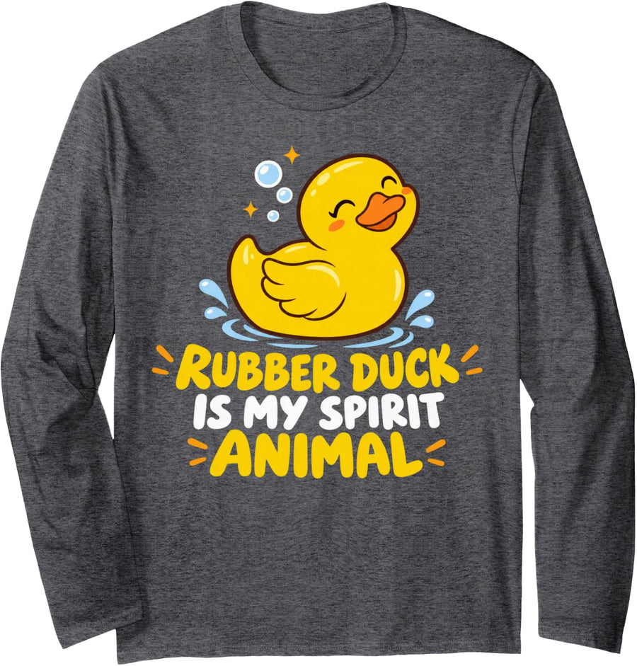 Cute Duck Cartoon Animal Bath Duck Fan Long Sleeve T-Shirt - Adult Unisex Dark Heather Grey