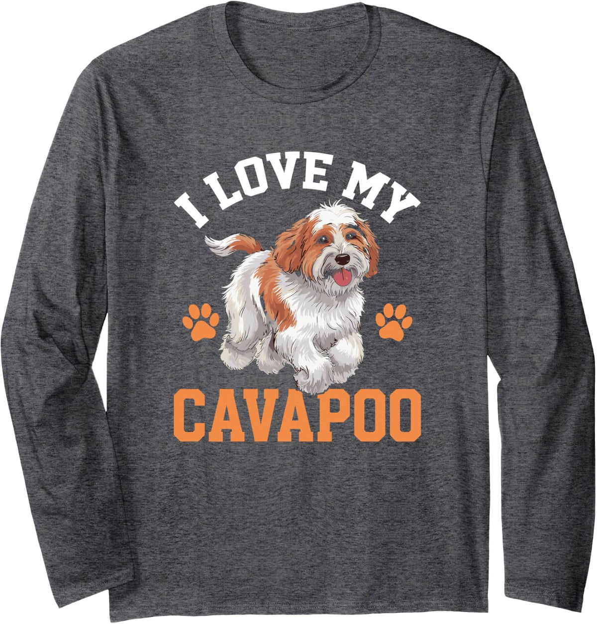 I Love My Cavapoo Funny Cavapoo Dog Long Sleeve T-Shirt - Adult Unisex Dark Heather Grey