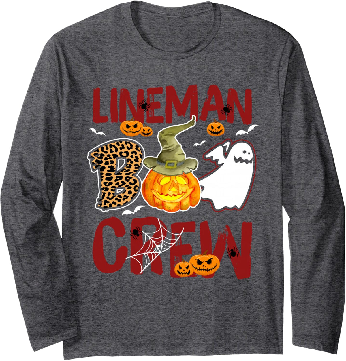 Lineman Boo Crew Halloween Wireman Match Long Sleeve T-Shirt - Adult Unisex Dark Heather Grey