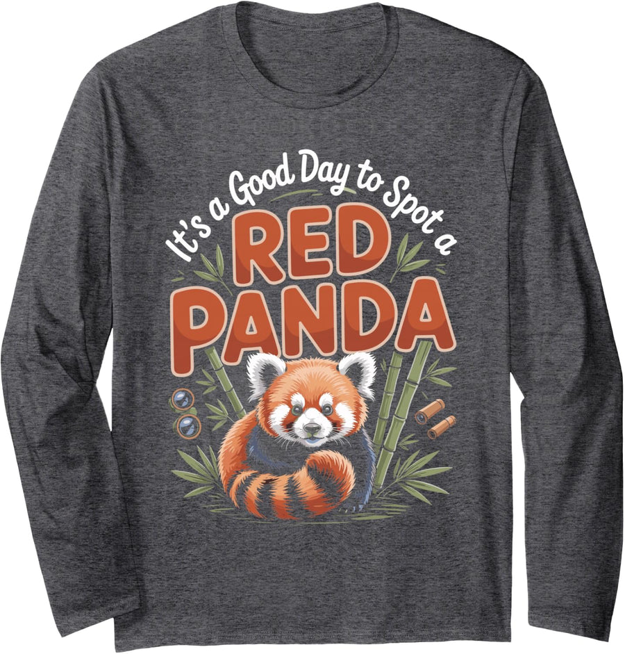 It's a Good Day to Spot a Red Panda Wildlife Animal Long Sleeve T-Shirt - Adult Unisex Dark Heather Grey