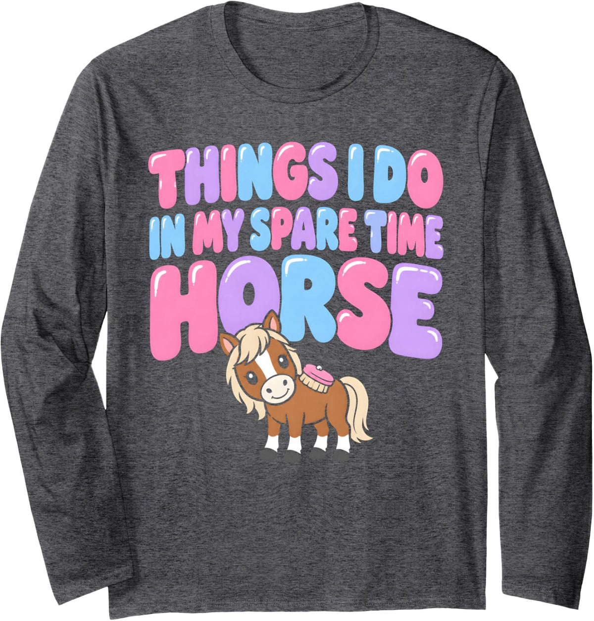 Spare Time Horse Riding Equestrian Foal Stable Art Long Sleeve T-Shirt - Adult Unisex Dark Heather Grey