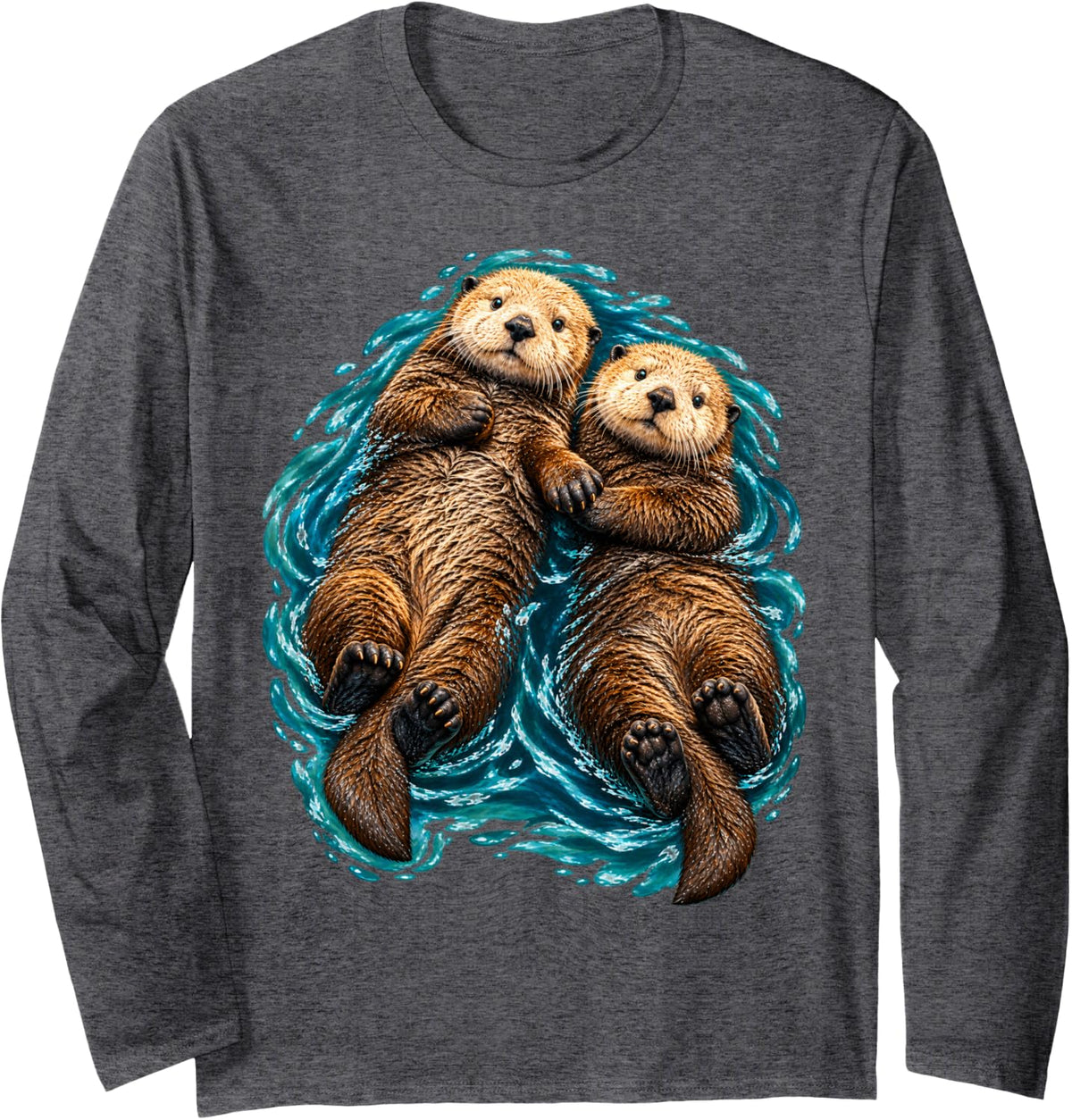Sea Otter Holding Paws Ocean Wildlife Animal Lover Long Sleeve T-Shirt - Adult Unisex Dark Heather Grey