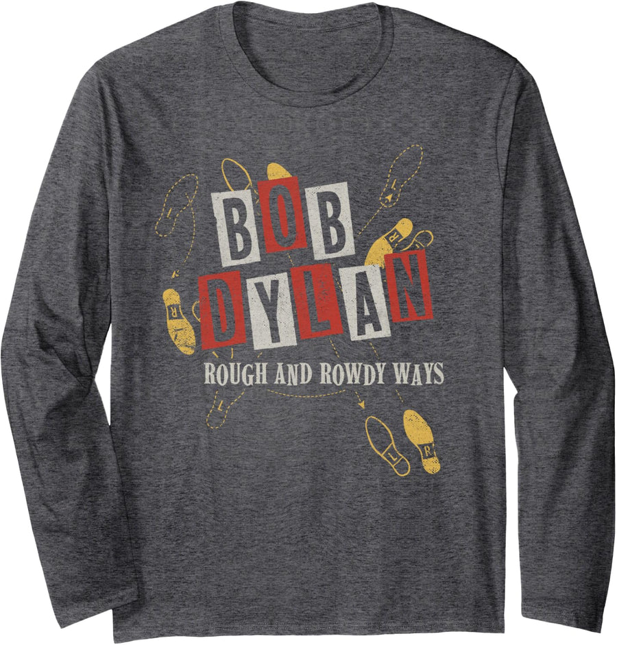 Bob Dylan - L R Long Sleeve T-Shirt - Adult Unisex Dark Heather Grey