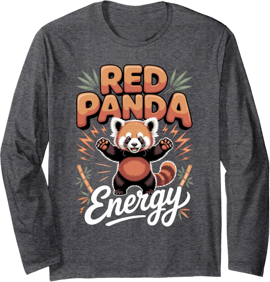 Red Panda Energy Wildlife Animal Lover Bamboo Long Sleeve T-Shirt - Adult Unisex Dark Heather Grey