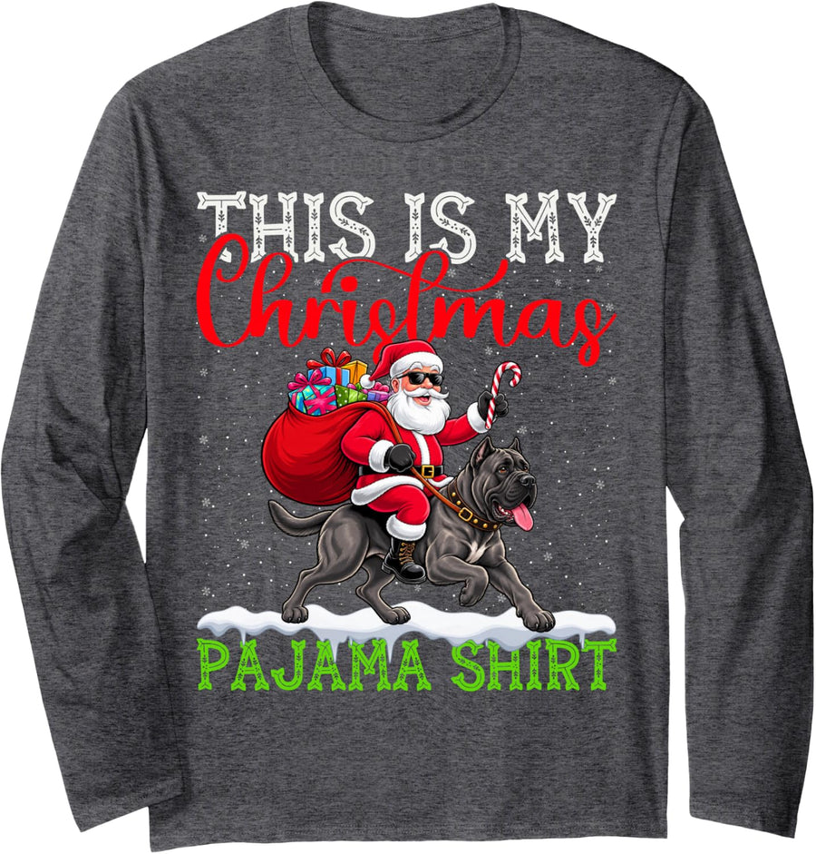 This is My Cane Corso Ugly Christmas Pajama Sweater Dog Long Sleeve T-Shirt - Adult Unisex Dark Heather Grey