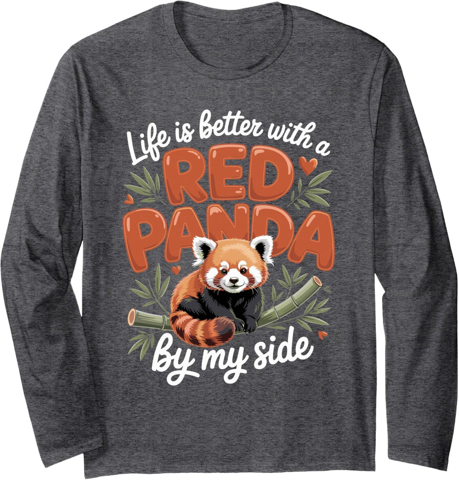 Life is Better with a Red Panda by My Side Wildlife Long Sleeve T-Shirt - Adult Unisex Dark Heather Grey
