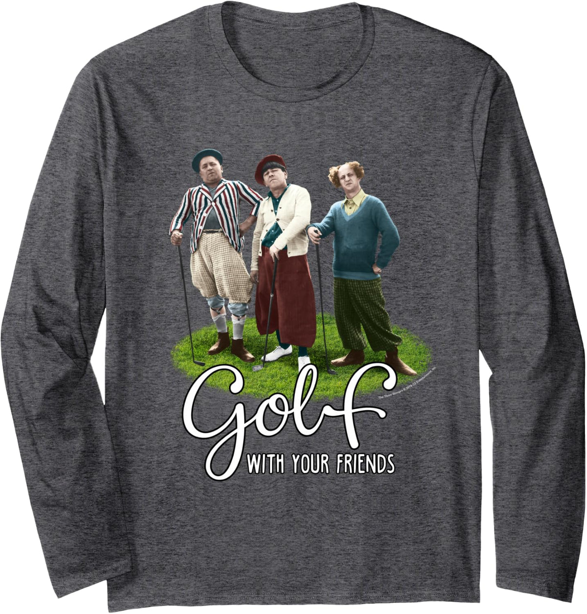 TTS- The Three Stooges Golf With Your Friends Long Sleeve T-Shirt - Adult Unisex Dark Heather Grey