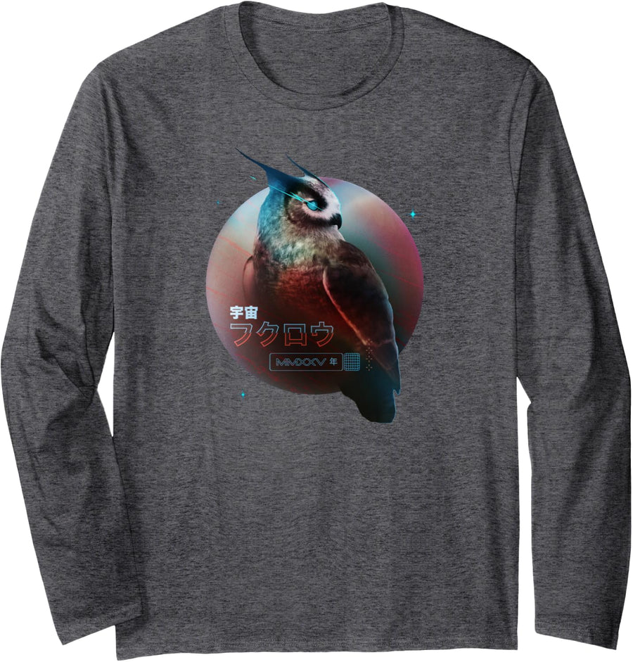 Retro Fantasy Night Owl Long Sleeve T-Shirt - Adult Unisex Dark Heather Grey