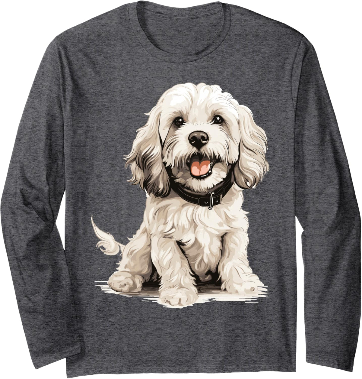 Cockapoo Dog Breed Pet Cute Graphic Long Sleeve T-Shirt - Adult Unisex Dark Heather Grey