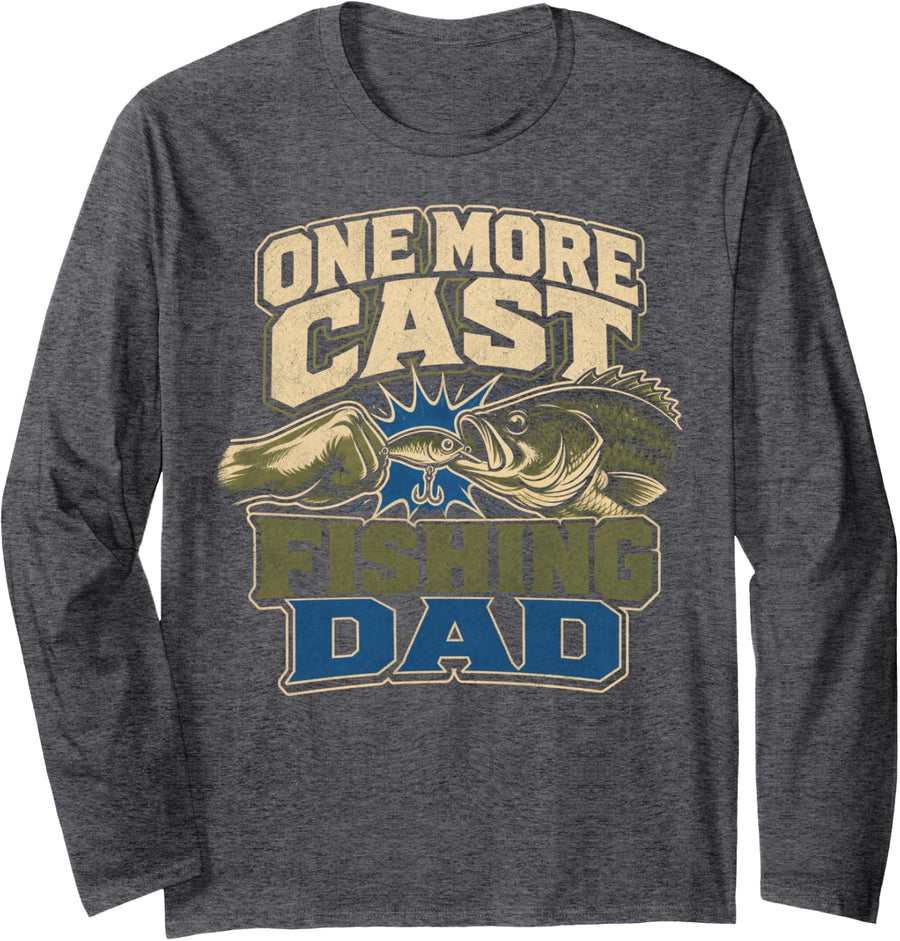 One More Cast Fishing Dad Bass Angler Long Sleeve T-Shirt - Adult Unisex Dark Heather Grey
