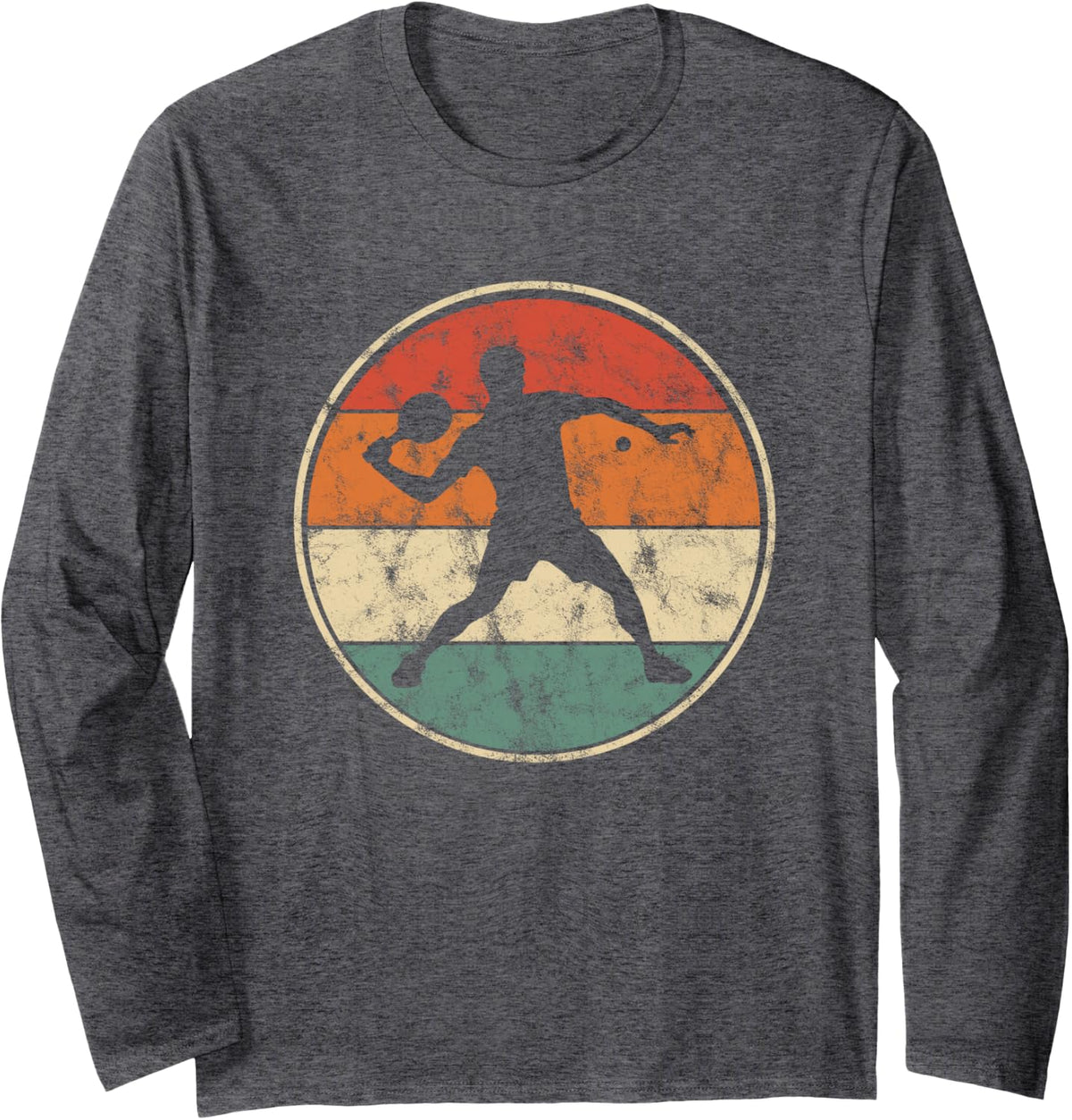 Retro Ping Pong Player for Table Tennis Sport Enthusiasts Long Sleeve T-Shirt - Adult Unisex Dark Heather Grey