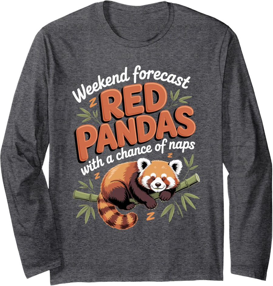 Weekend Forecast Red Pandas with Naps Wildlife Long Sleeve T-Shirt - Adult Unisex Dark Heather Grey