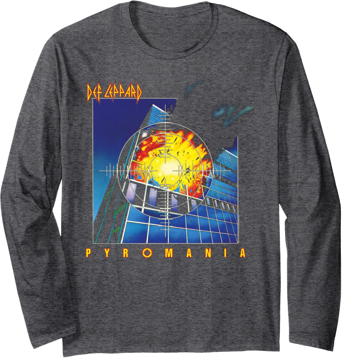Def Leppard - Pyromania Long Sleeve T-Shirt - Adult Unisex Dark Heather Grey