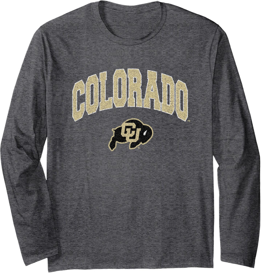 Colorado Buffaloes Vintage Arched Officially Licensed Long Sleeve T-Shirt - Adult Unisex Dark Heather Grey
