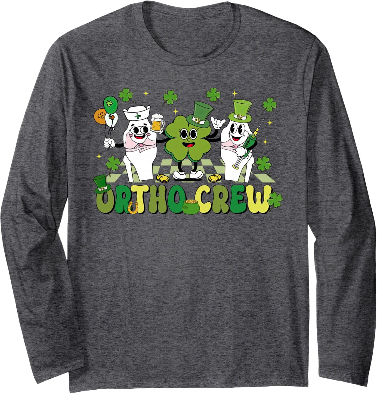 Ortho Crew St Patrick's Day Orthopedic Surgeon Ortho Nurse Long Sleeve T-Shirt - Adult Unisex Dark Heather Grey