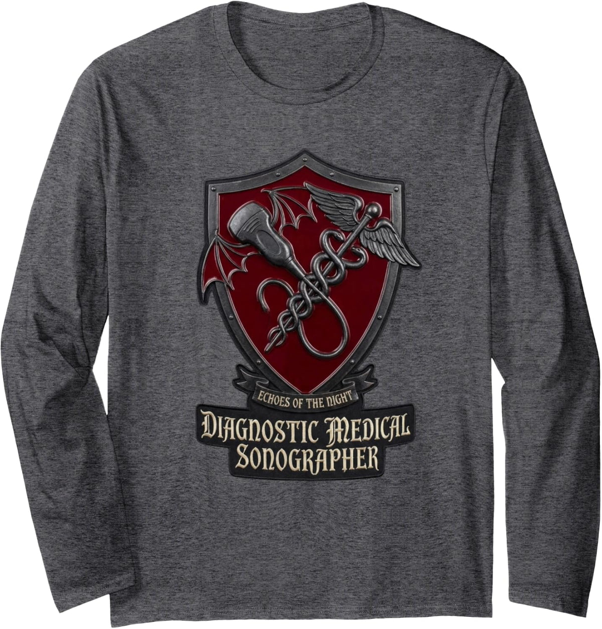 Sonographer Certified Long Sleeve T-Shirt - Adult Unisex Dark Heather Grey