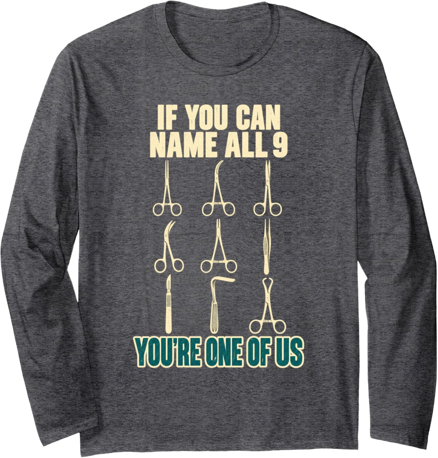 Sterile Processing Tech Surgical Instruments SPD Scrub Tech Long Sleeve T-Shirt - Adult Unisex Dark Heather Grey