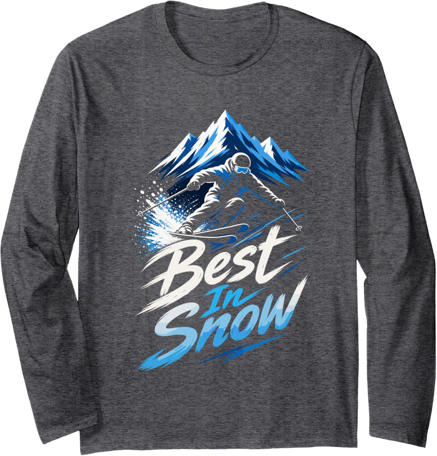 Best Snow Skier Ski Trip Winter Sports Gear Long Sleeve T-Shirt - Adult Unisex Dark Heather Grey