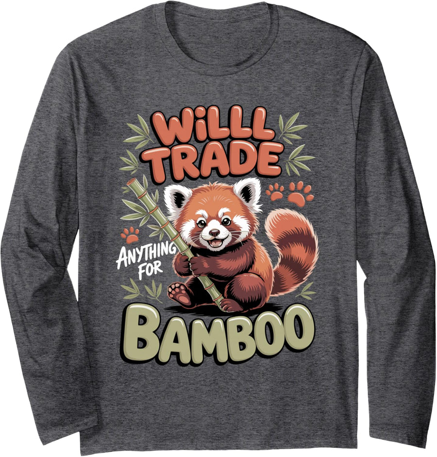 Will Trade Anything for Bamboo Red Panda Wildlife Long Sleeve T-Shirt - Adult Unisex Dark Heather Grey