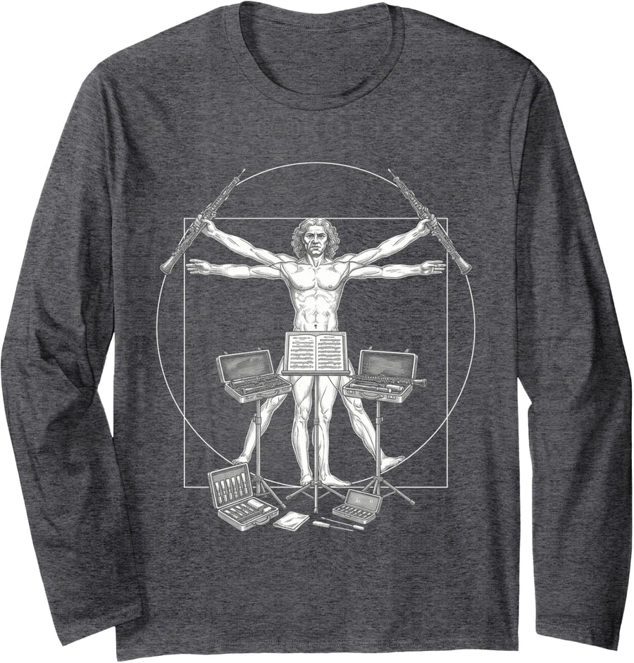 Clarinet Marching Band Da Vinci Clarinetist Vintage Long Sleeve T-Shirt - Adult Unisex Dark Heather Grey