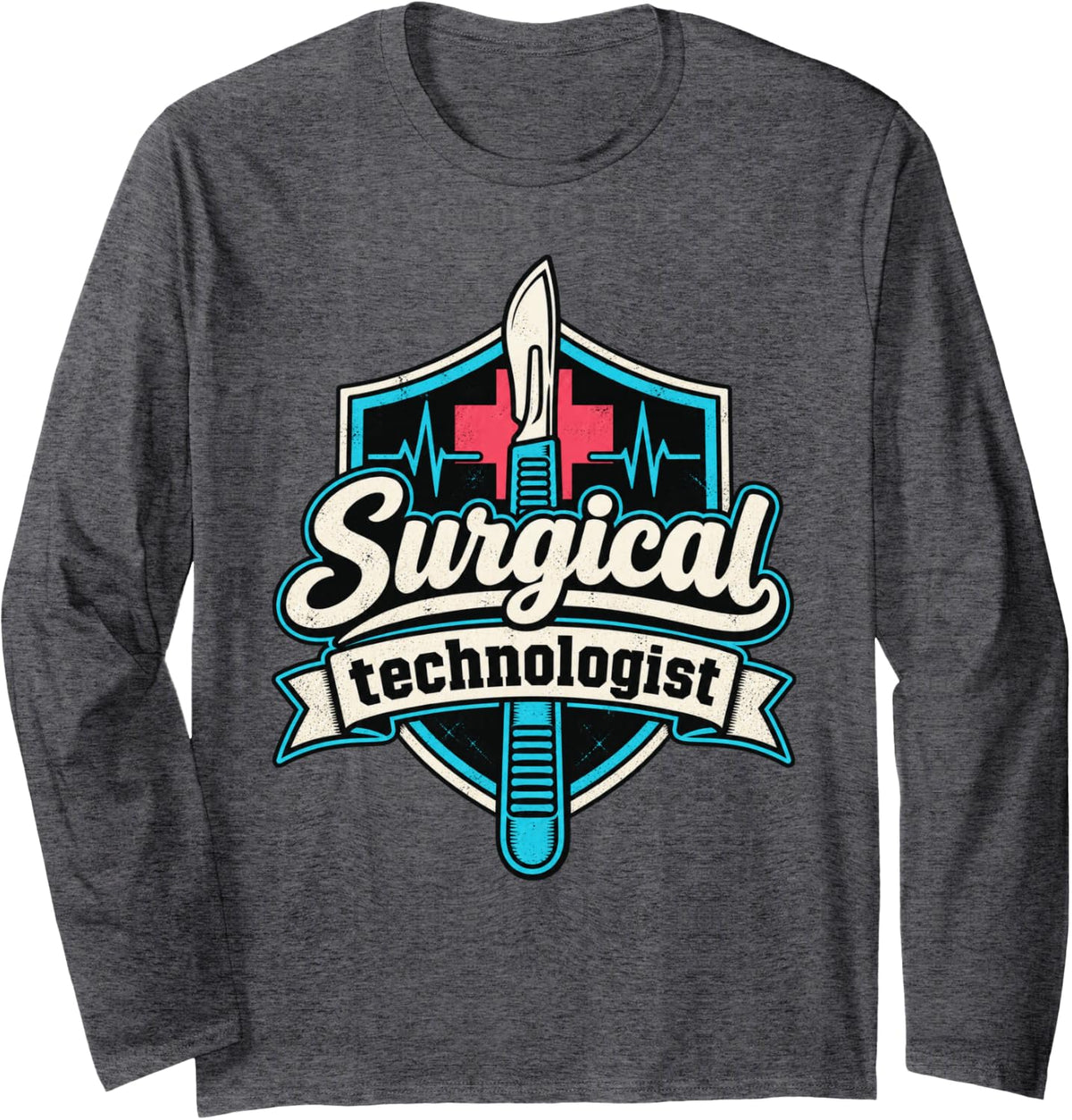 Surgical Technologist Scrub Tech Long Sleeve T-Shirt - Adult Unisex Dark Heather Grey