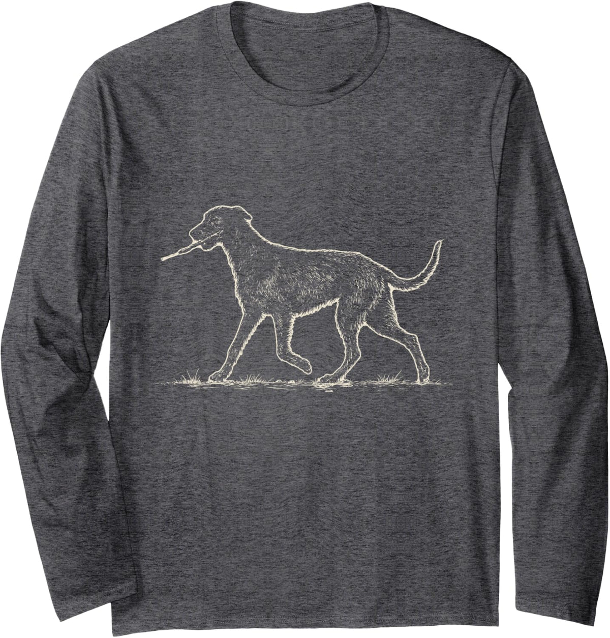 Vintage Irish Wolfhound Stick Ink Drawing Giant Hound Long Sleeve T-Shirt - Adult Unisex Dark Heather Grey