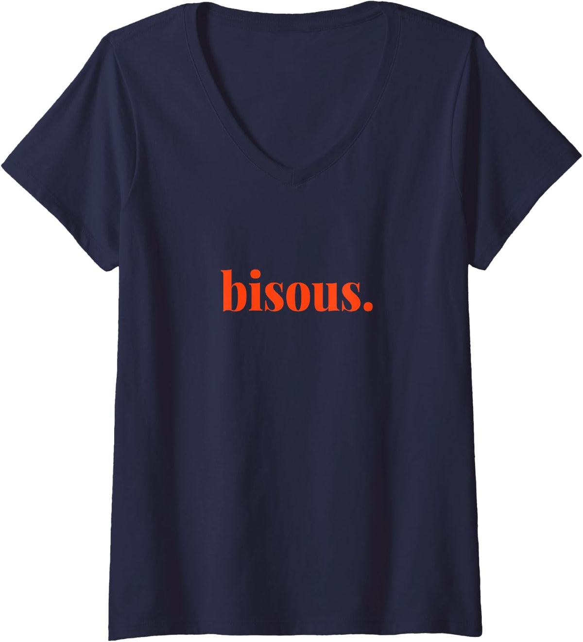 Womens Minimalist Bisous French Tee V-Neck T-Shirt - Navy Blue