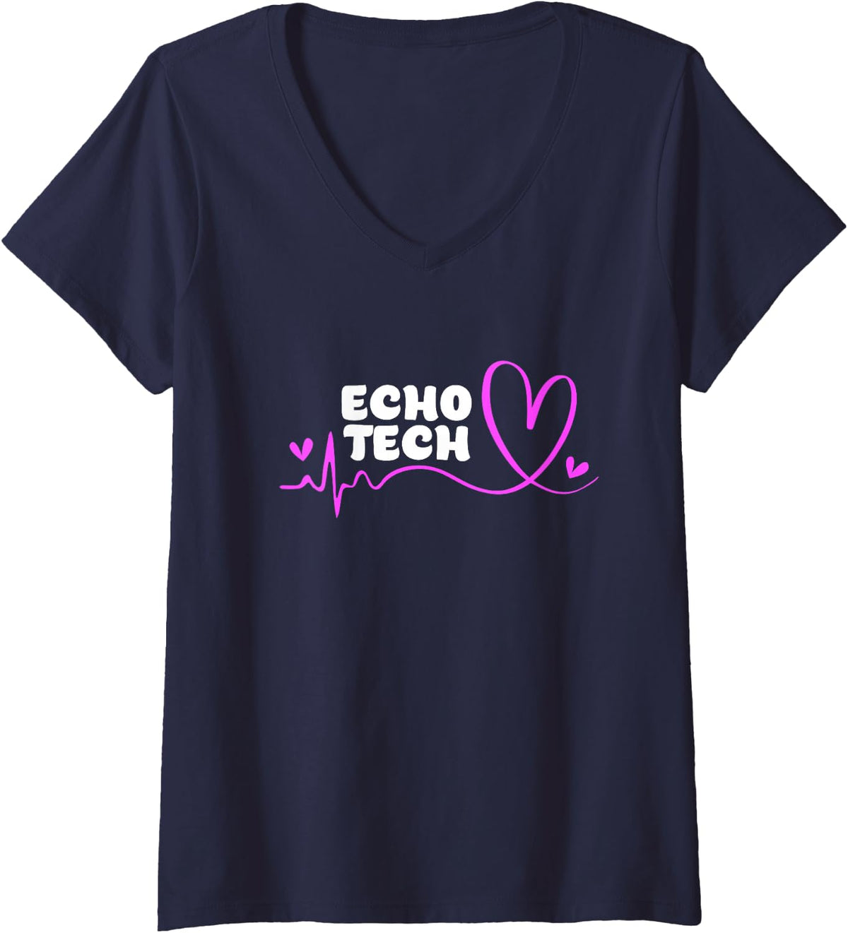 Womens Cute Heartbeat Echo Tech Cardiac Sonography V-Neck T-Shirt - Navy Blue