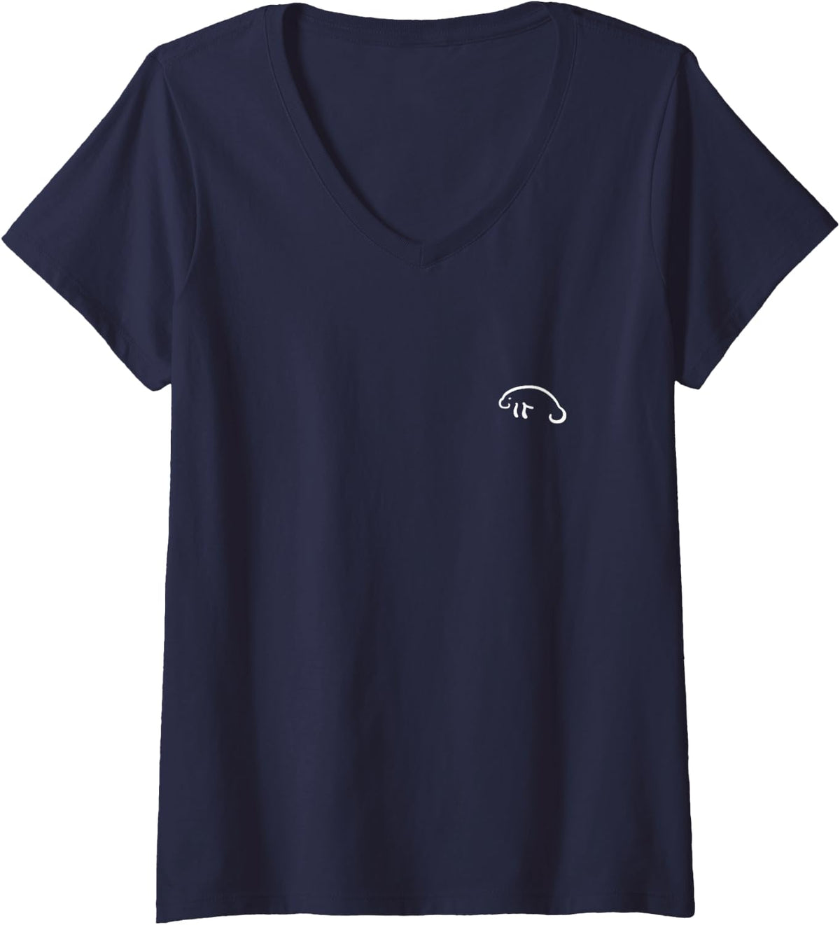 Women's Simple Minimalist Badge Patch Line Art Manatees Manatee V-Neck T-Shirt - Navy Blue