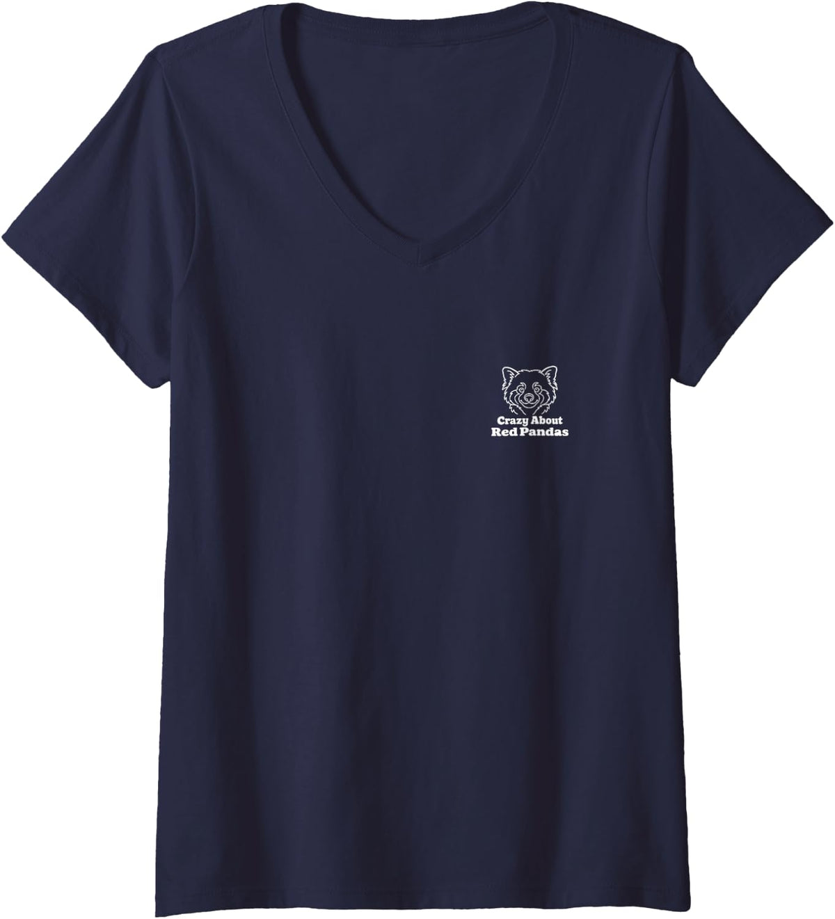 Women's Crazy About Red Pandas Panda Minimalist Badge Patch V-Neck T-Shirt - Navy Blue