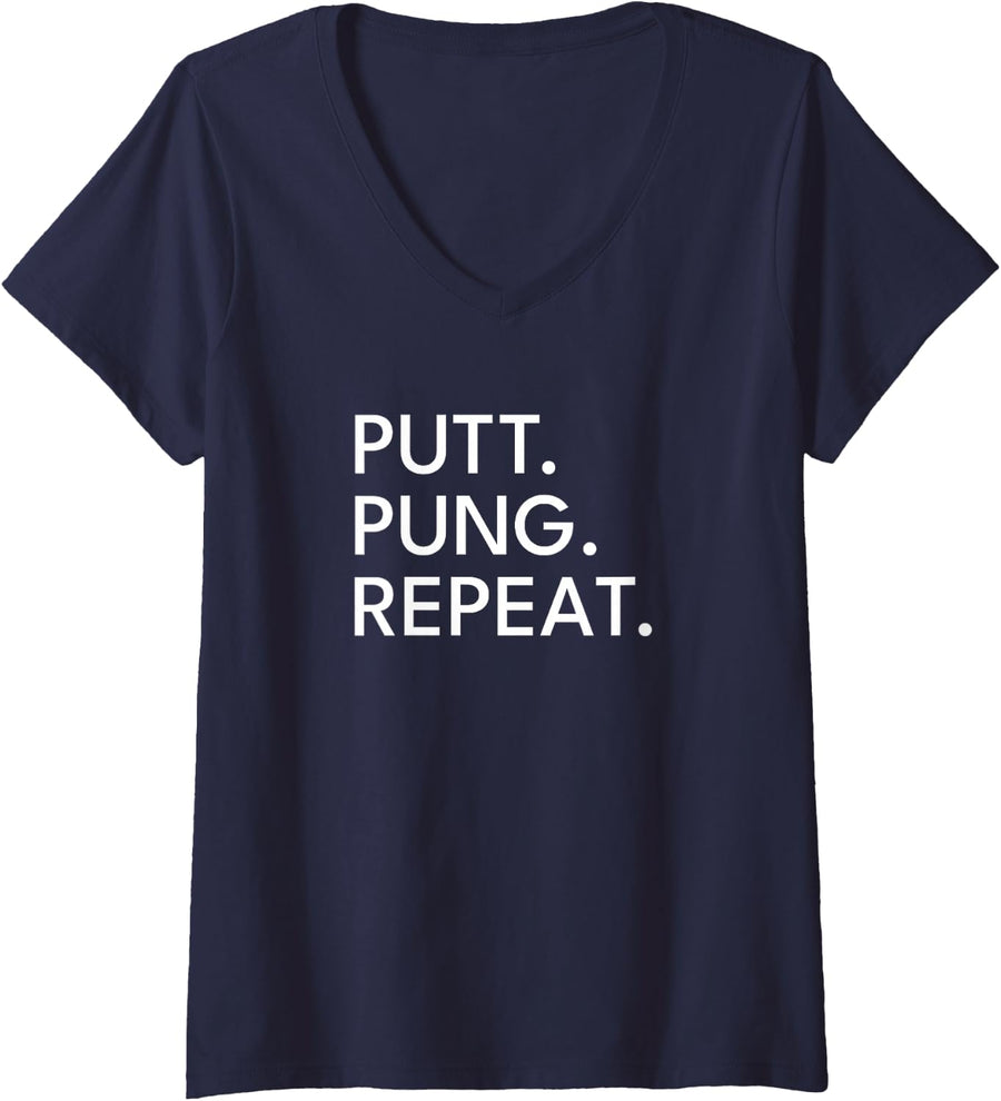 Women's Mahjong Golf Putt Pung Repeat Funny V-Neck T-Shirt - Navy Blue