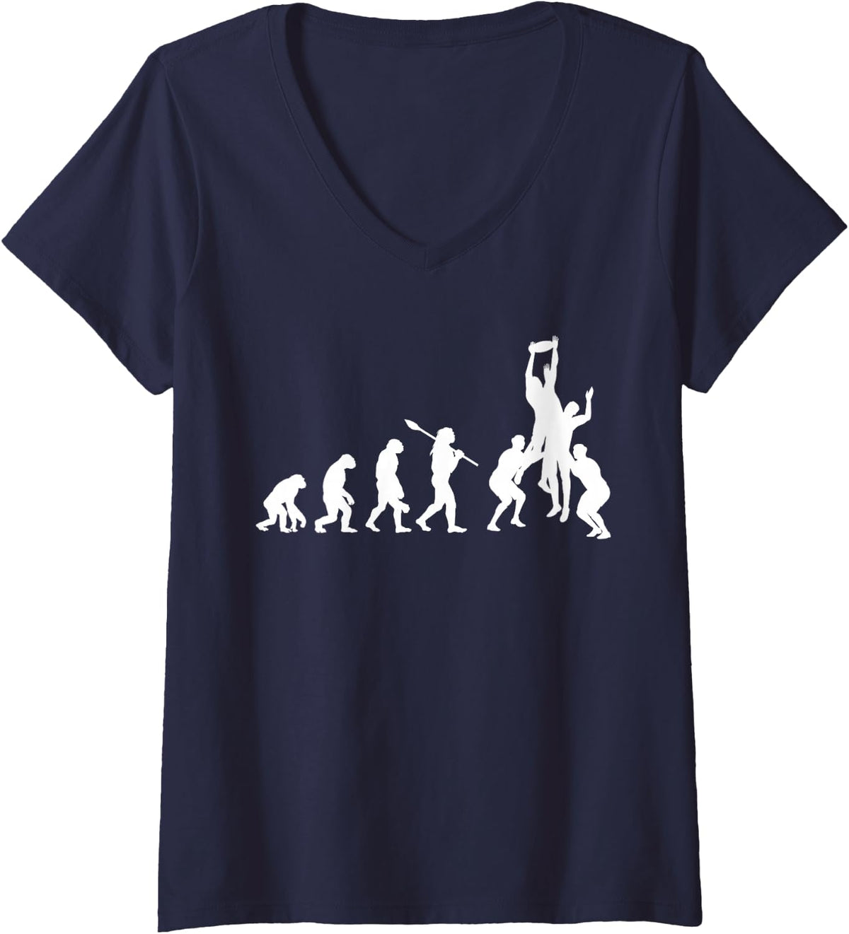 Women's Rugby Evolution Player Sports Rugby Fan Design V-Neck T-Shirt - Navy Blue