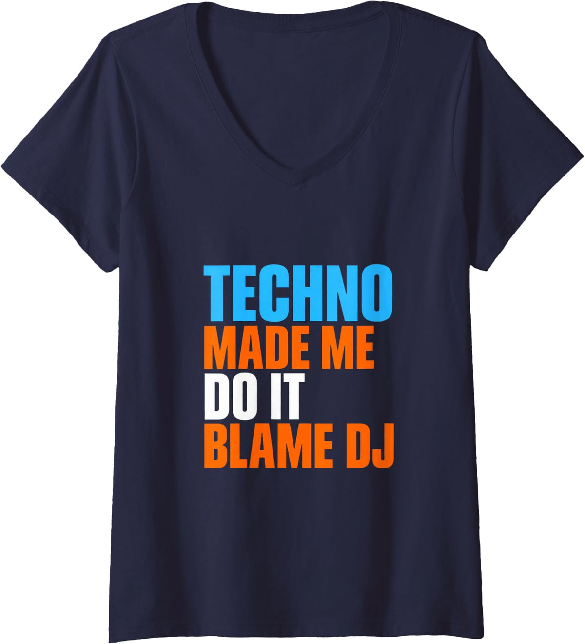 Women's Techno Made Me Do It Blame DJ Funny Jellyfish V-Neck T-Shirt - Navy Blue