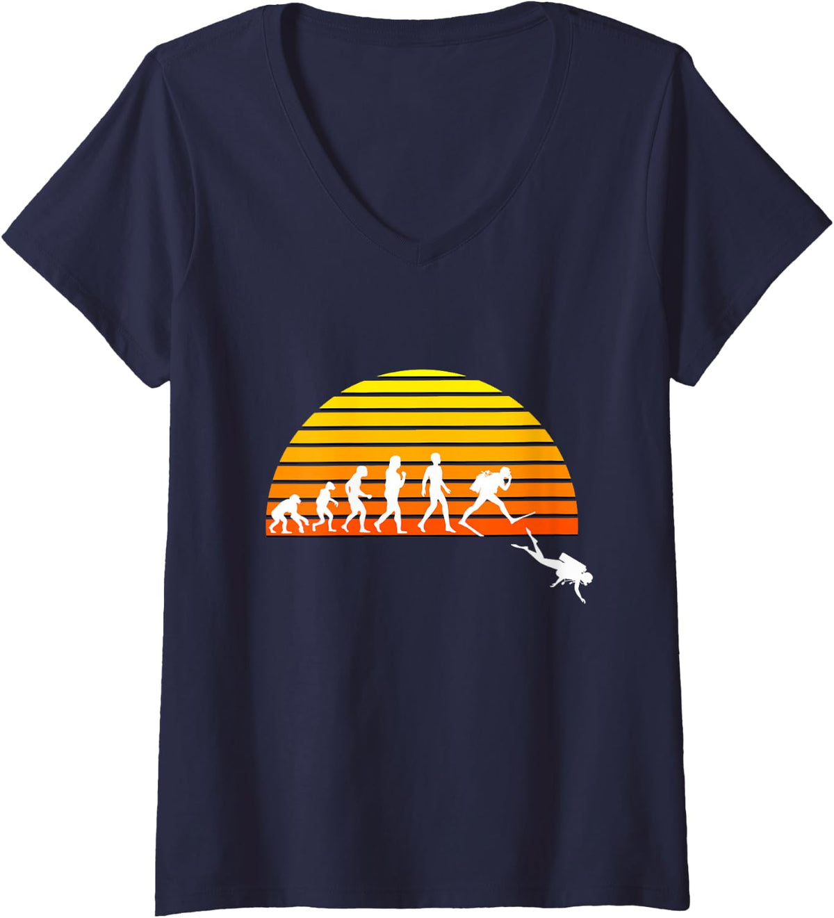 Women's Sunset Human Scuba Diving Evolution V-Neck T-Shirt - Navy Blue