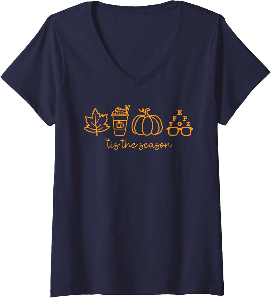 Women's Tis The Season Future Optician Optometrist Dr Halloween Fall V-Neck T-Shirt - Navy Blue