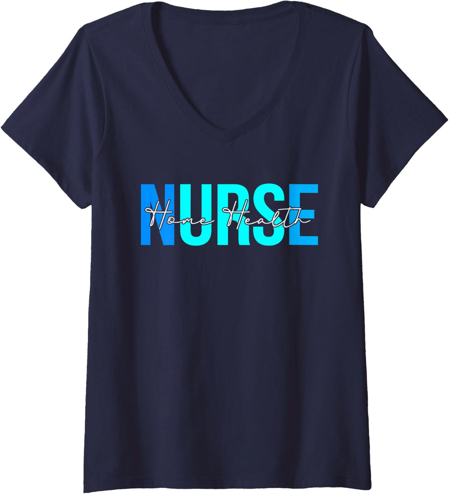 Women's Women Home Health Nurse Gifts For Womens Nursing Apparel V-Neck T-Shirt - Navy Blue