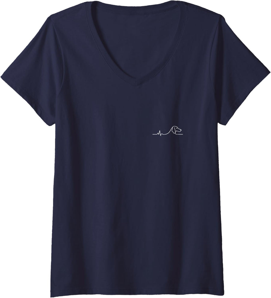 Women's Weimaraner Heartbeat Minimalist Dog Lover Design V-Neck T-Shirt - Navy Blue