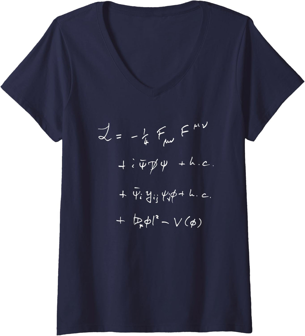 Women's Physics Subject Standard Model Lagrangian Science Teacher V-Neck T-Shirt - Navy Blue