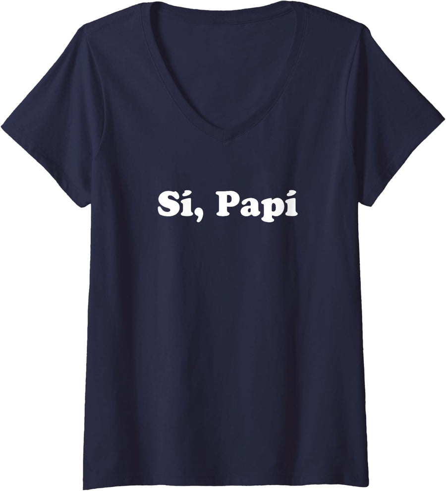 Women's Si Papi Latina Daddy V-Neck T-Shirt - Navy Blue