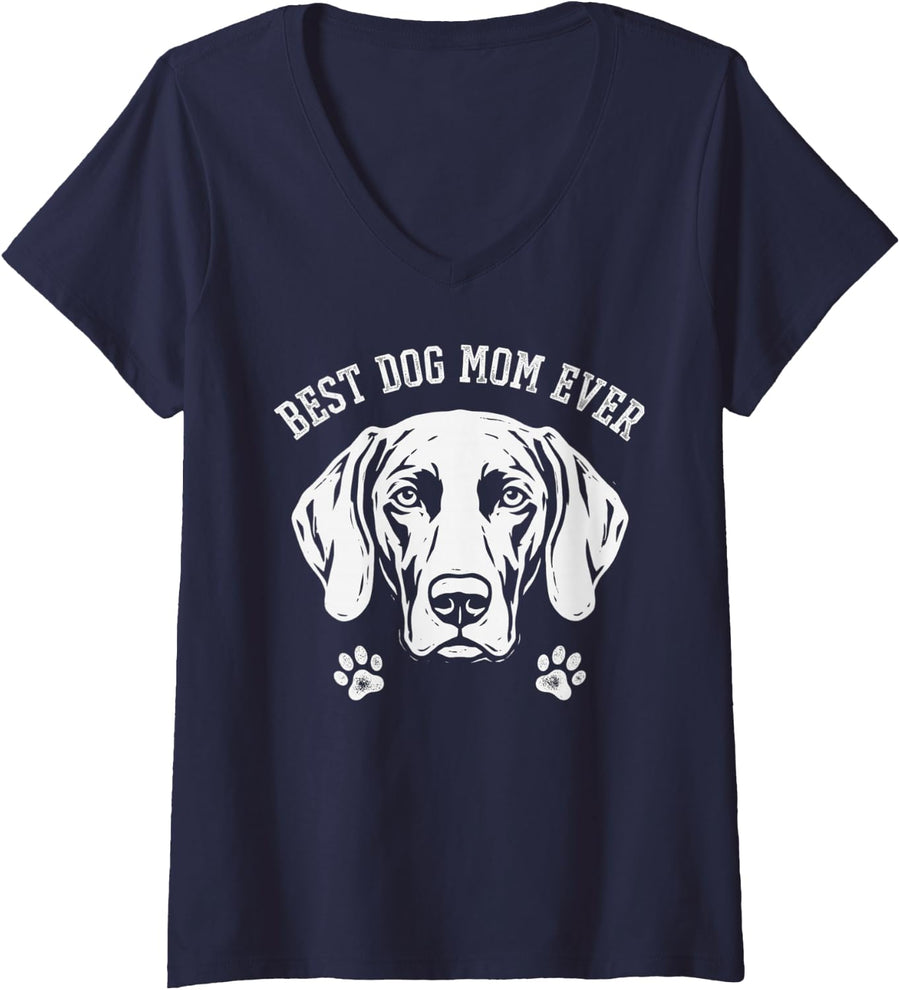 Women's Weimaraner MOM Proud Love Best Ever Owner Puppy Lover V-Neck T-Shirt - Navy Blue