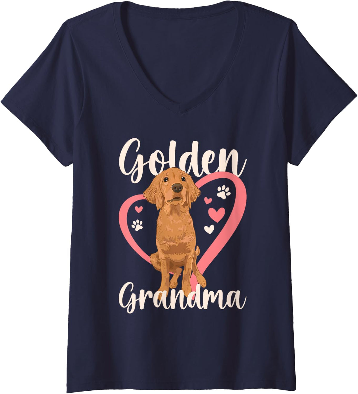 Golden Retriever Grandma Cute Golden Retriever Grandmother V-Neck T-Shirt - Navy Blue