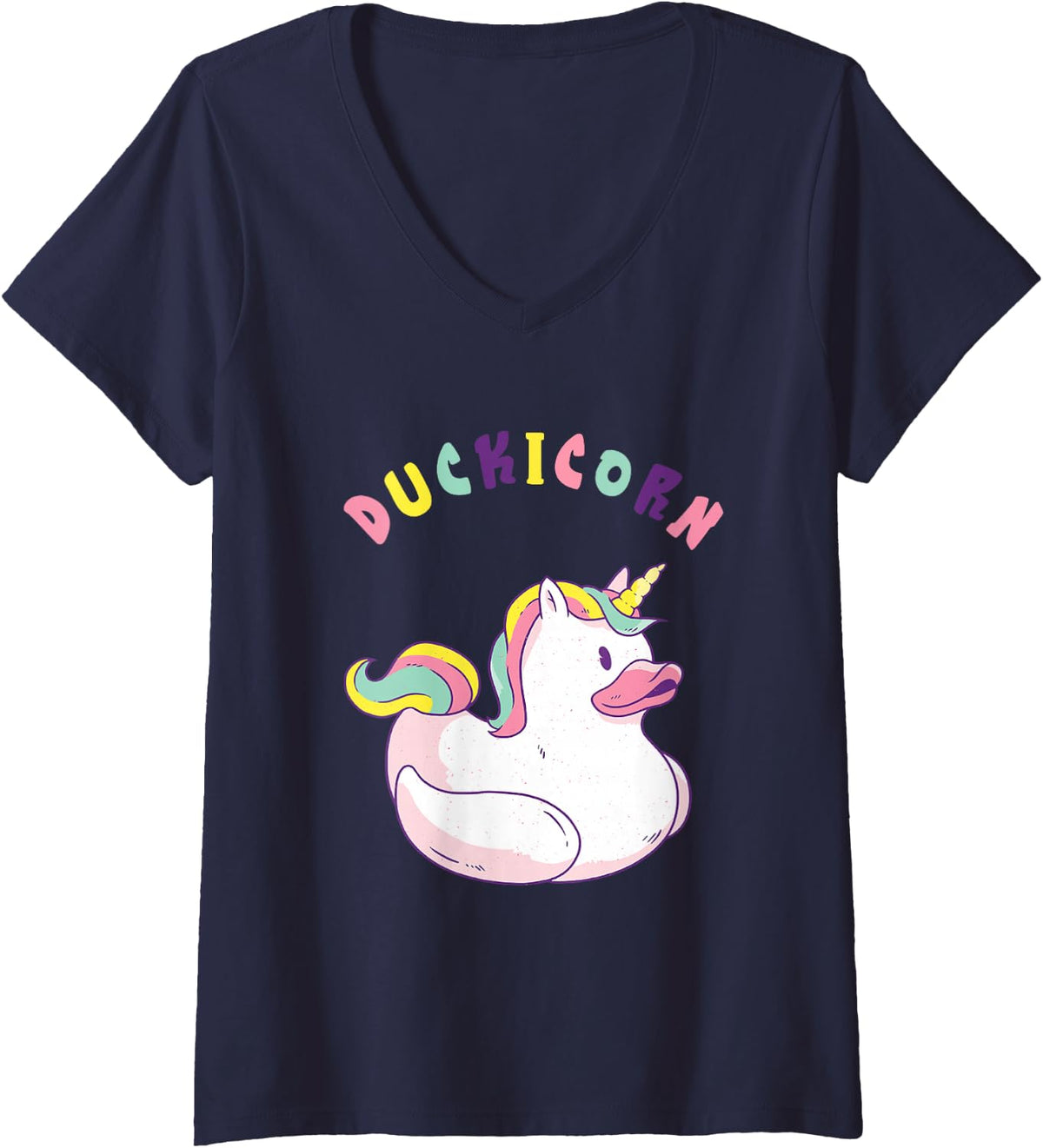 Women's Rubber Duck Unicorn Cute Duckie Funny Rubber Duck Lover V-Neck T-Shirt - Navy Blue