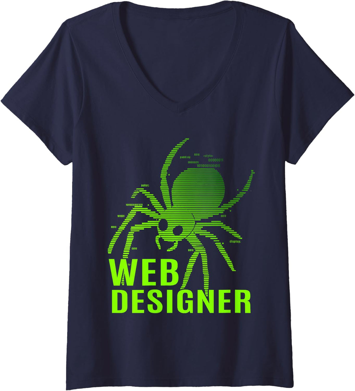 Women's Web Designer Binary Spider IT Tech Website Dev Coder V-Neck T-Shirt - Navy Blue