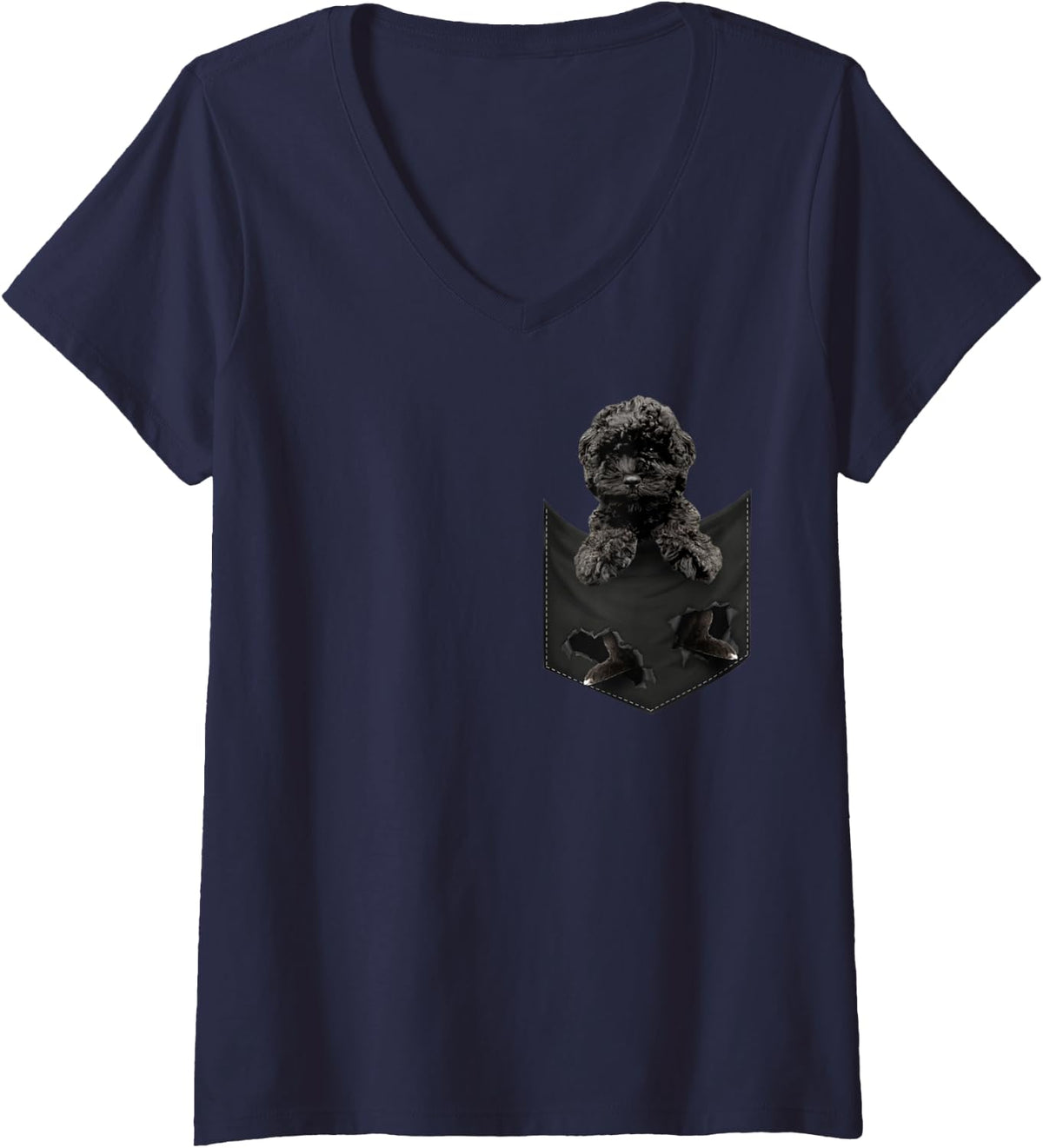 Women's Funny Cavapoo Dog in Pocket Cavapoo Lovers V-Neck T-Shirt - Navy Blue