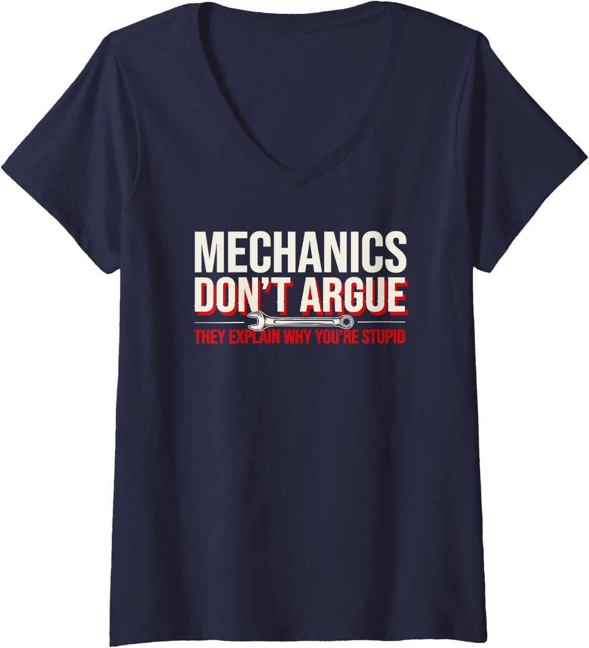 Women's Sarcastic Garage Humor for Men Who Answer with A Torque Spec V-Neck T-Shirt - Navy Blue