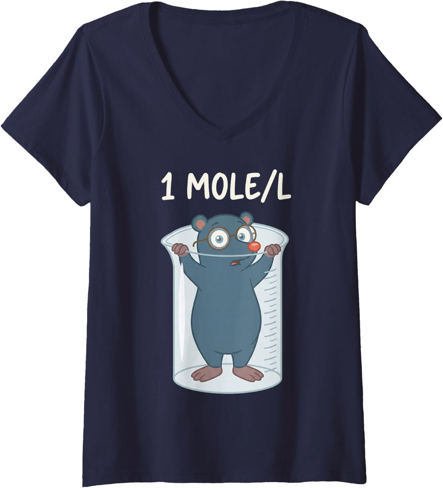 Women's Chemistry Chemist Student Science Teacher Mole V-Neck T-Shirt - Navy Blue