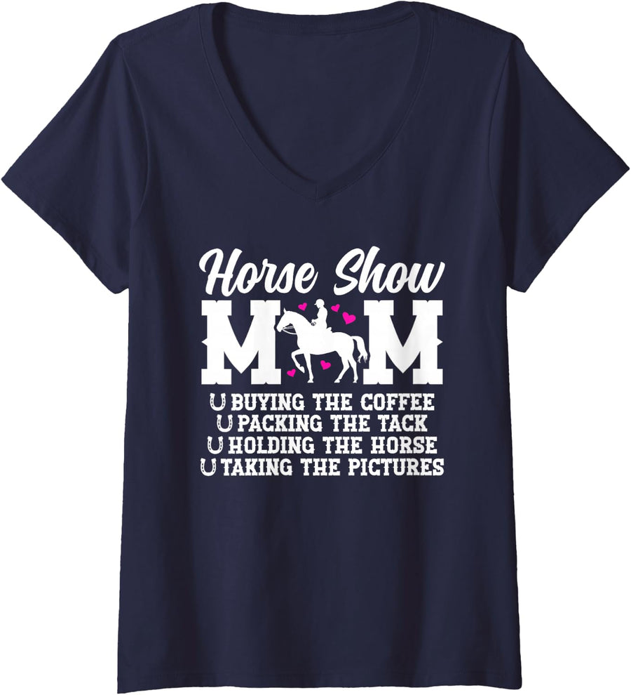 Women's Horse Show Mom Definition Horse Show Mama Equestrian Mother V-Neck T-Shirt - Navy Blue
