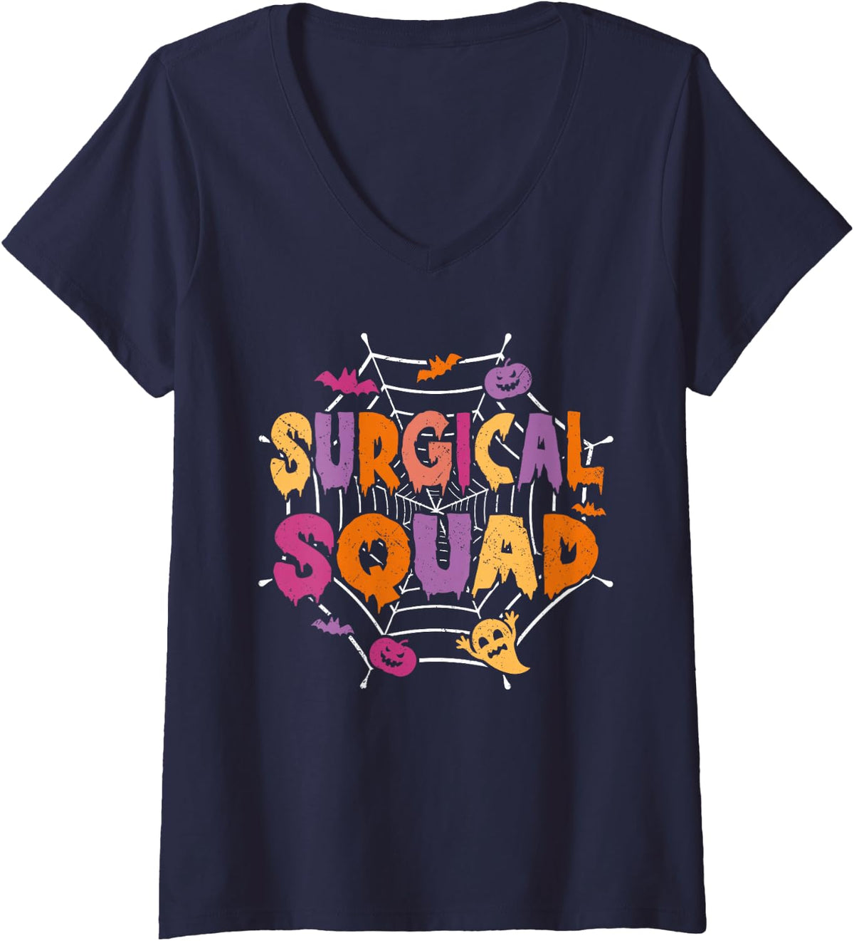 Women's Halloween Surgical Squad Matching Surgical Tech V-Neck T-Shirt - Navy Blue