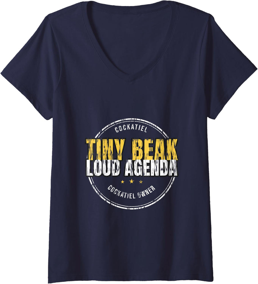 Women's Cockatiel - Tiny Beak Loud Agenda - Cockatiel Owner V-Neck T-Shirt - Navy Blue