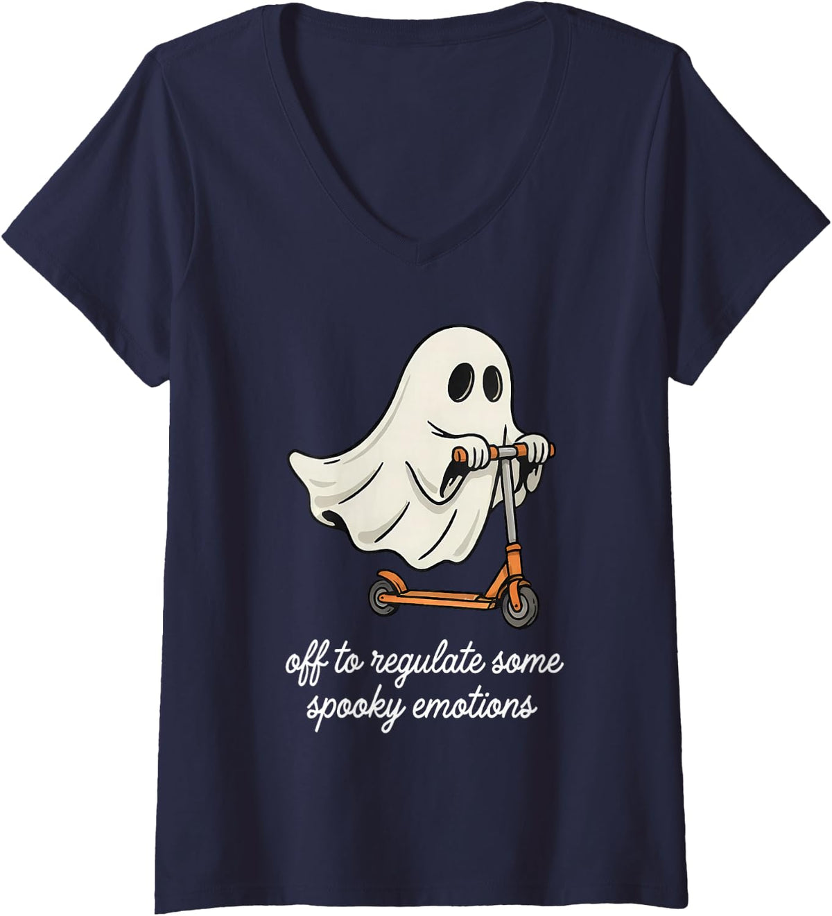 Women's Therapist Off to Regulate Some Spooky Emotions Halloween V-Neck T-Shirt - Navy Blue
